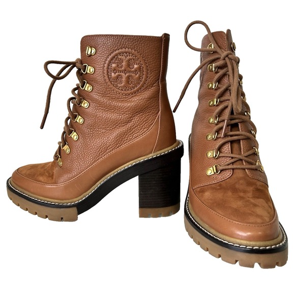 Tory Burch Leather Boot Womens Size 7.5 M Miller Tumbled Lug Cognac NWOB $500